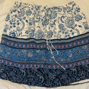 LOFT Mixed Floral Print Rayon Crepe Elastic/Drawstring Knee Length Skirt / L